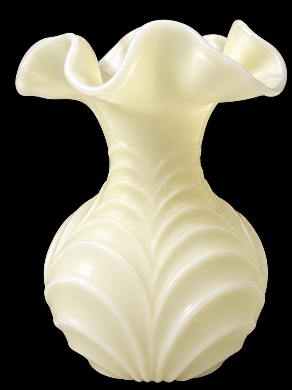 Fenton Glass Vaseline Satin Butter Yellow Drape Vase